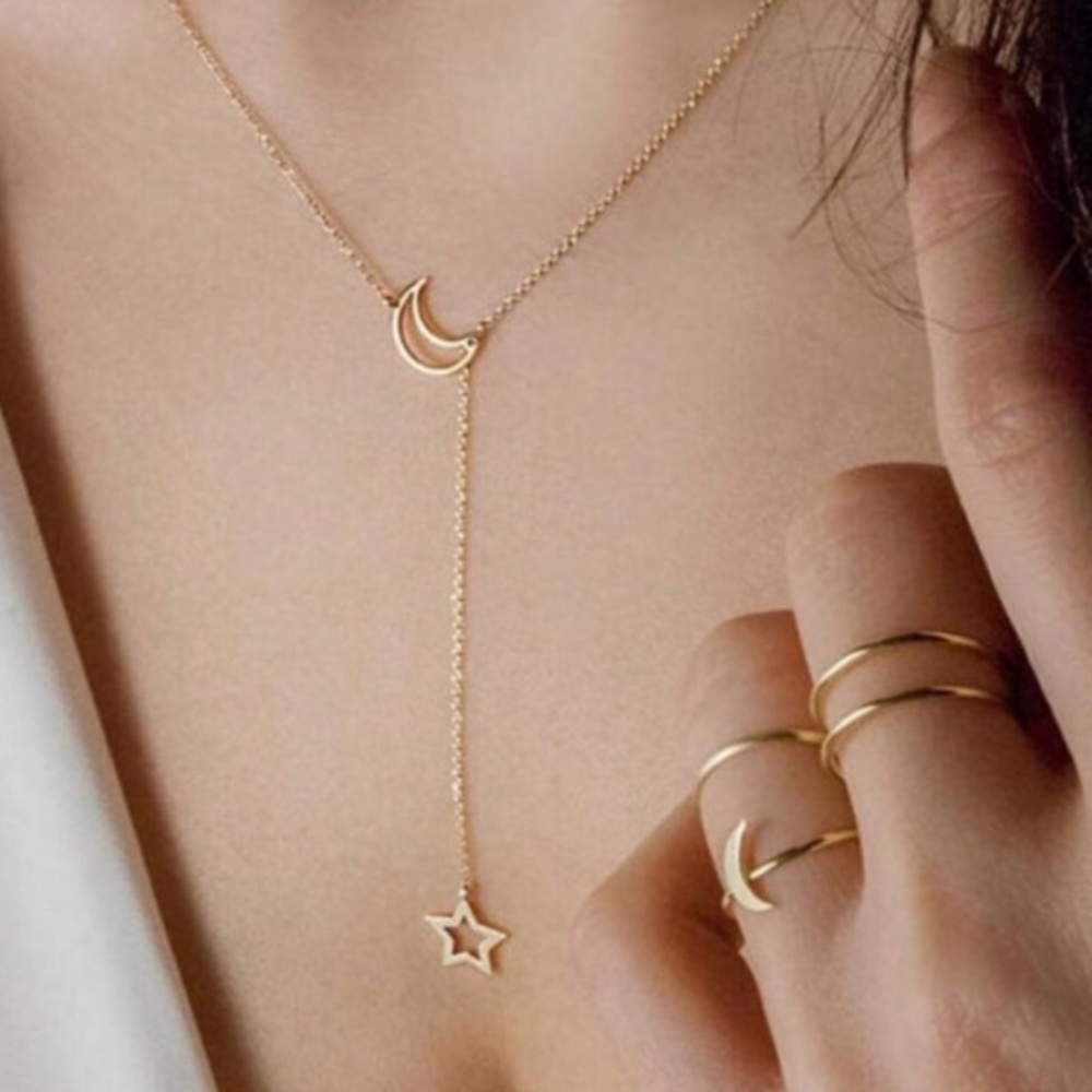 Star and Moon Lariat Necklace